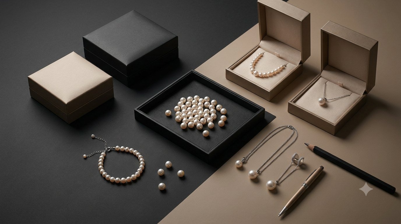 Selected pearls and finished jewellery prepared for business supply