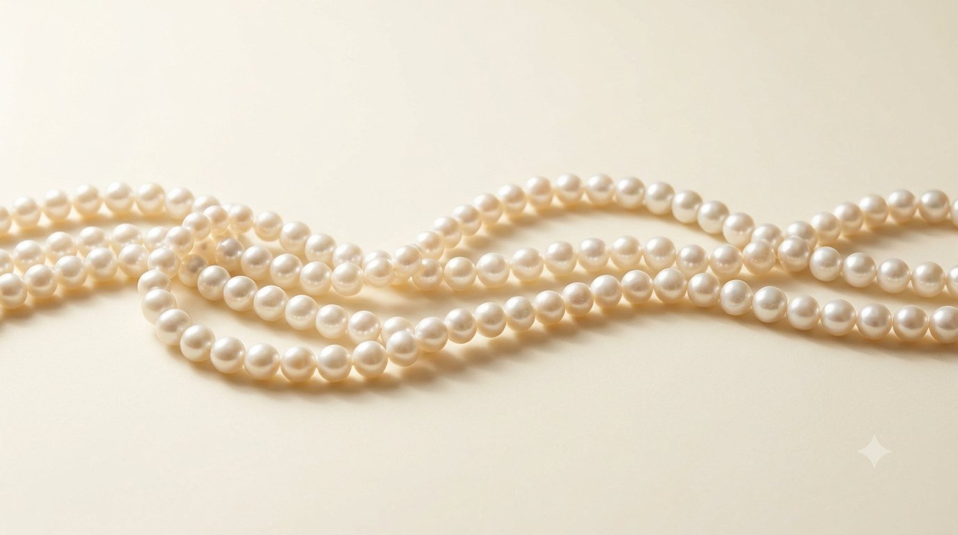 Elegant pearl strand arranged on a light neutral surface