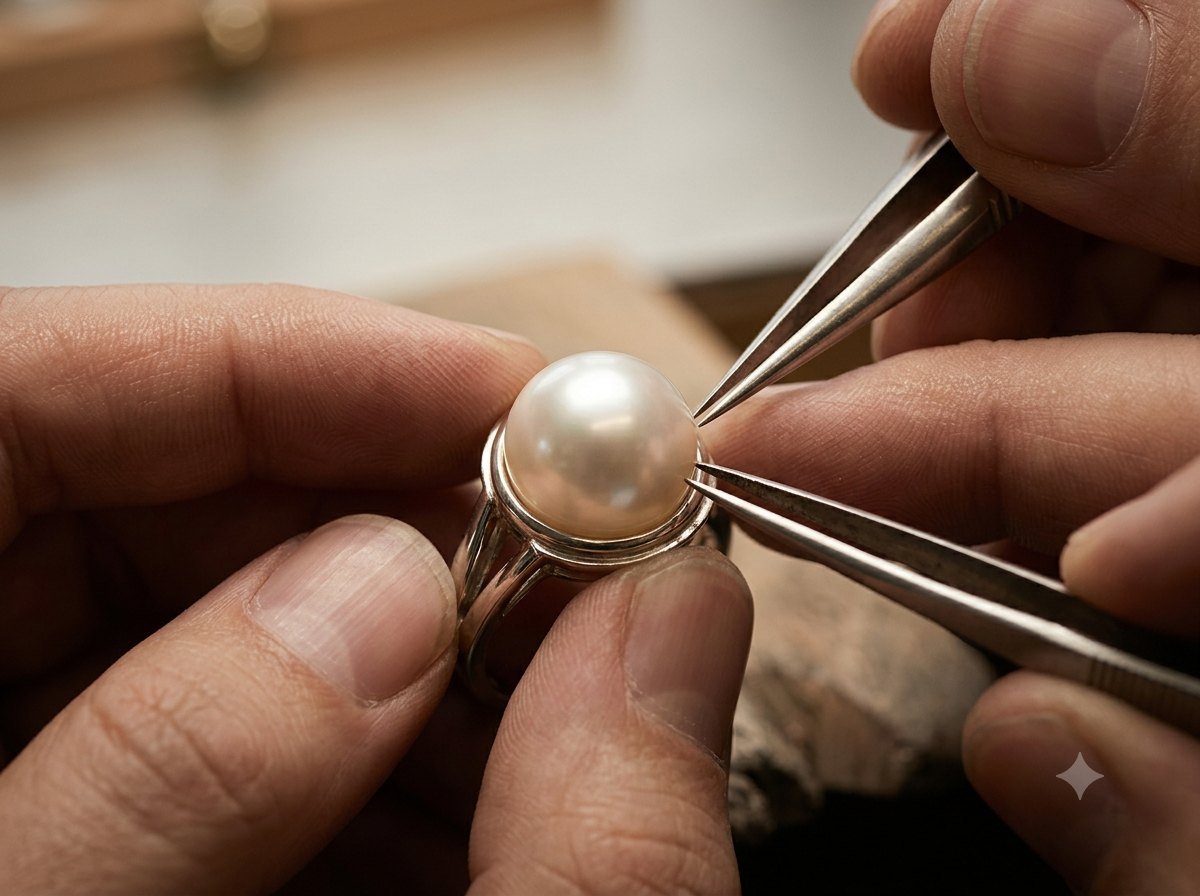 Pearl being incorporated into jewellery
