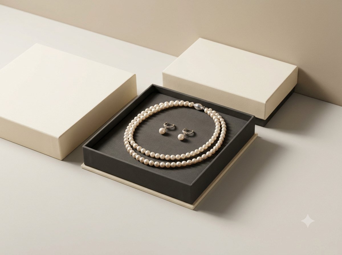 Finished pearl jewellery being packaged