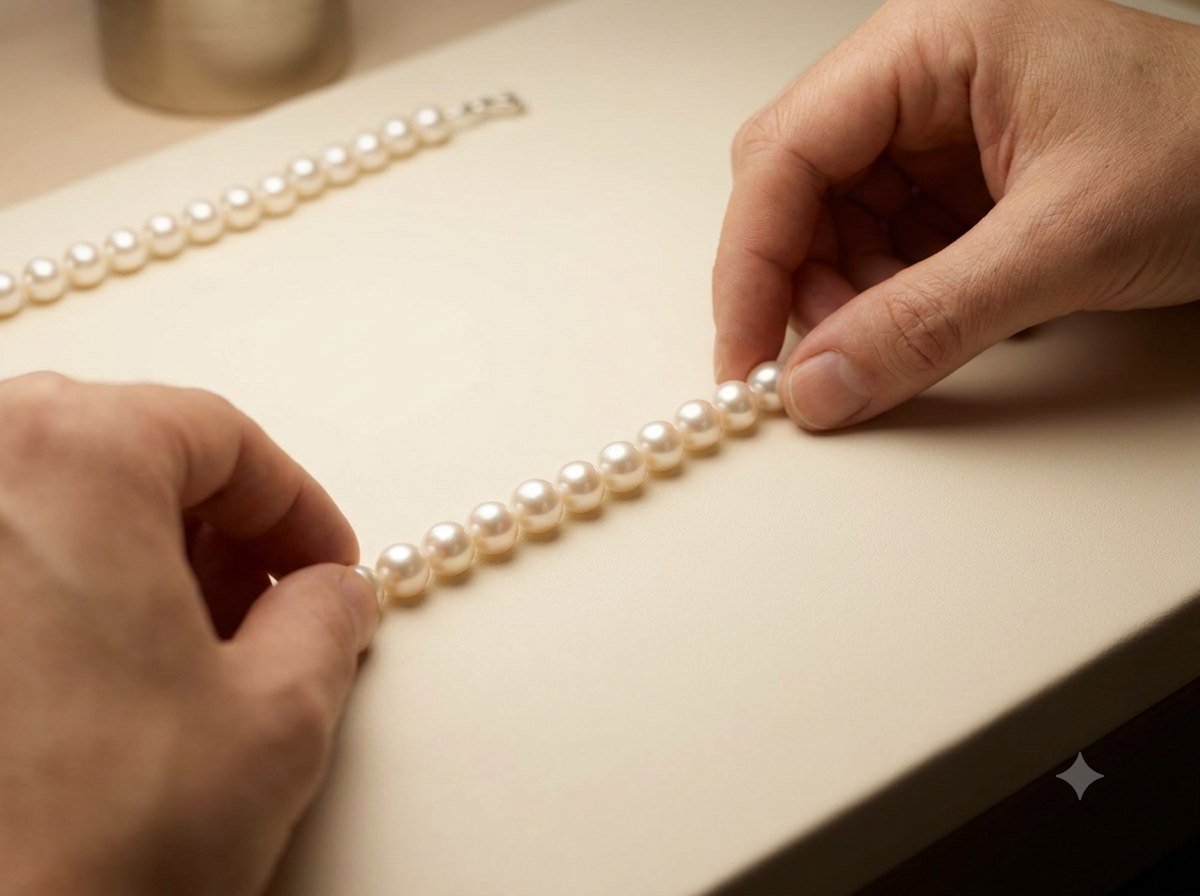 Pearl stringing, matching and inspection