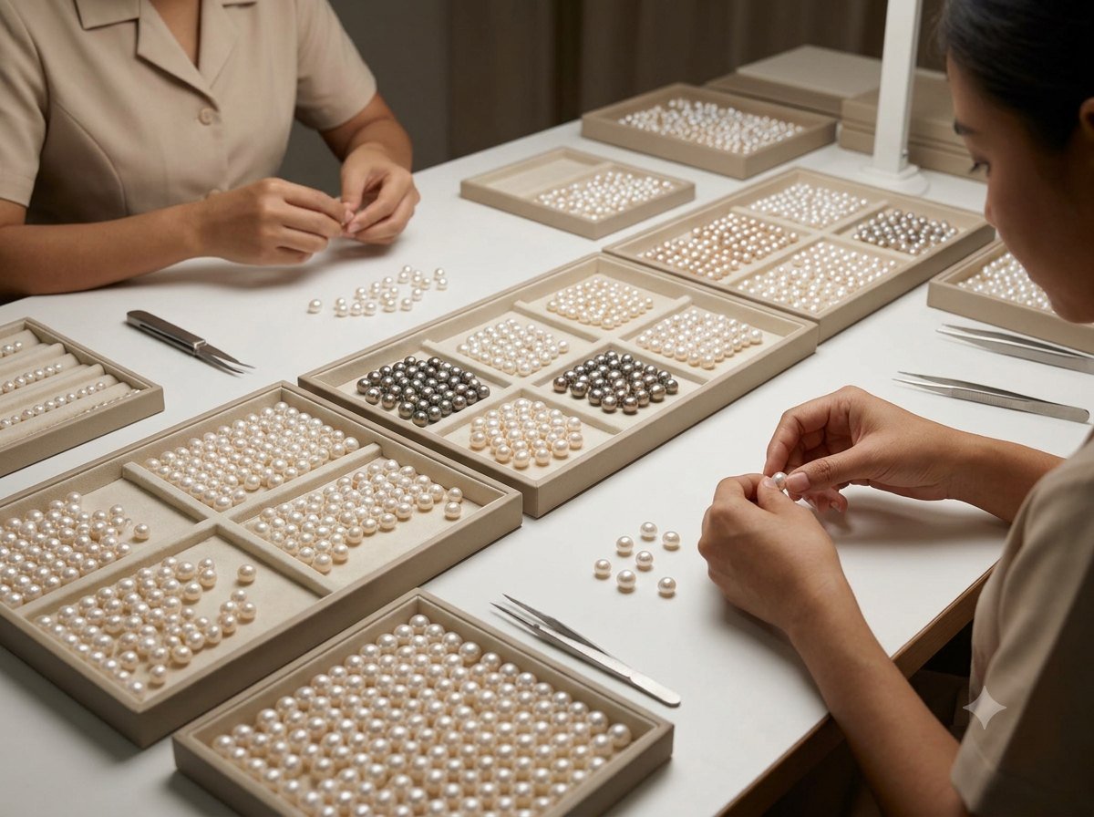 Pearls being sorted and graded